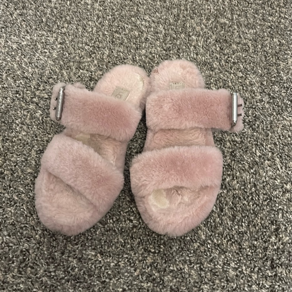 Pink Fuzzy Ugg Platform Sandals